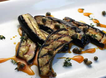 Grilled Eggplant with Capers and Honey Saffron